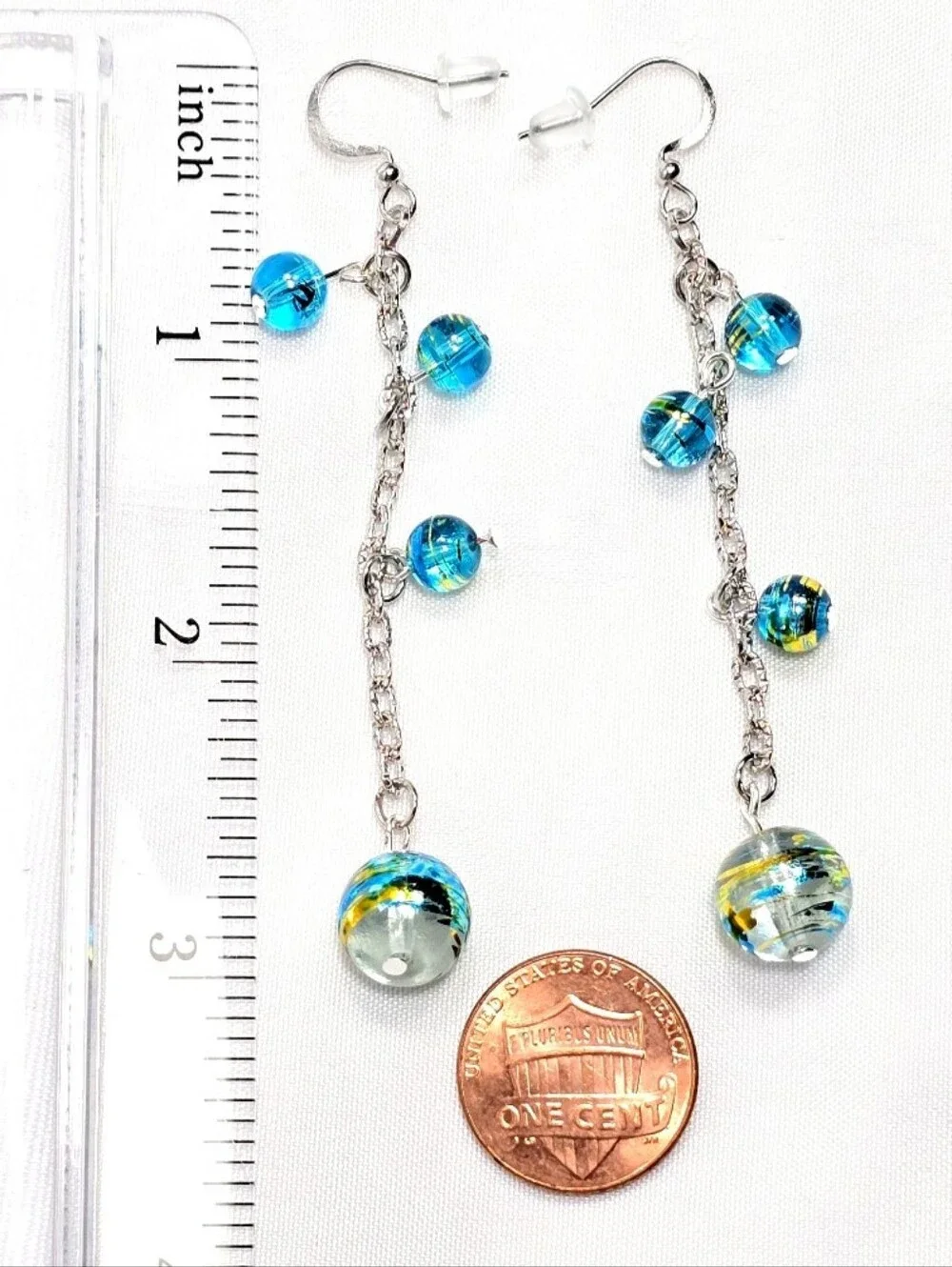 Handpainted Blue Murano Glass Drop Dangling Bohenian Artistic Earrings
